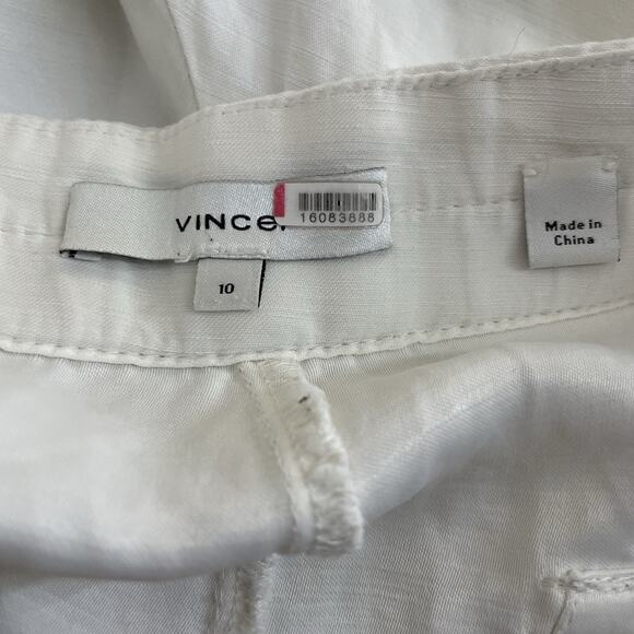 Vince Drop-Waist Wide-Leg Cargo Pants Size 10 Linen Blend Waist 36 Cream Ivory - Picture 7 of 8